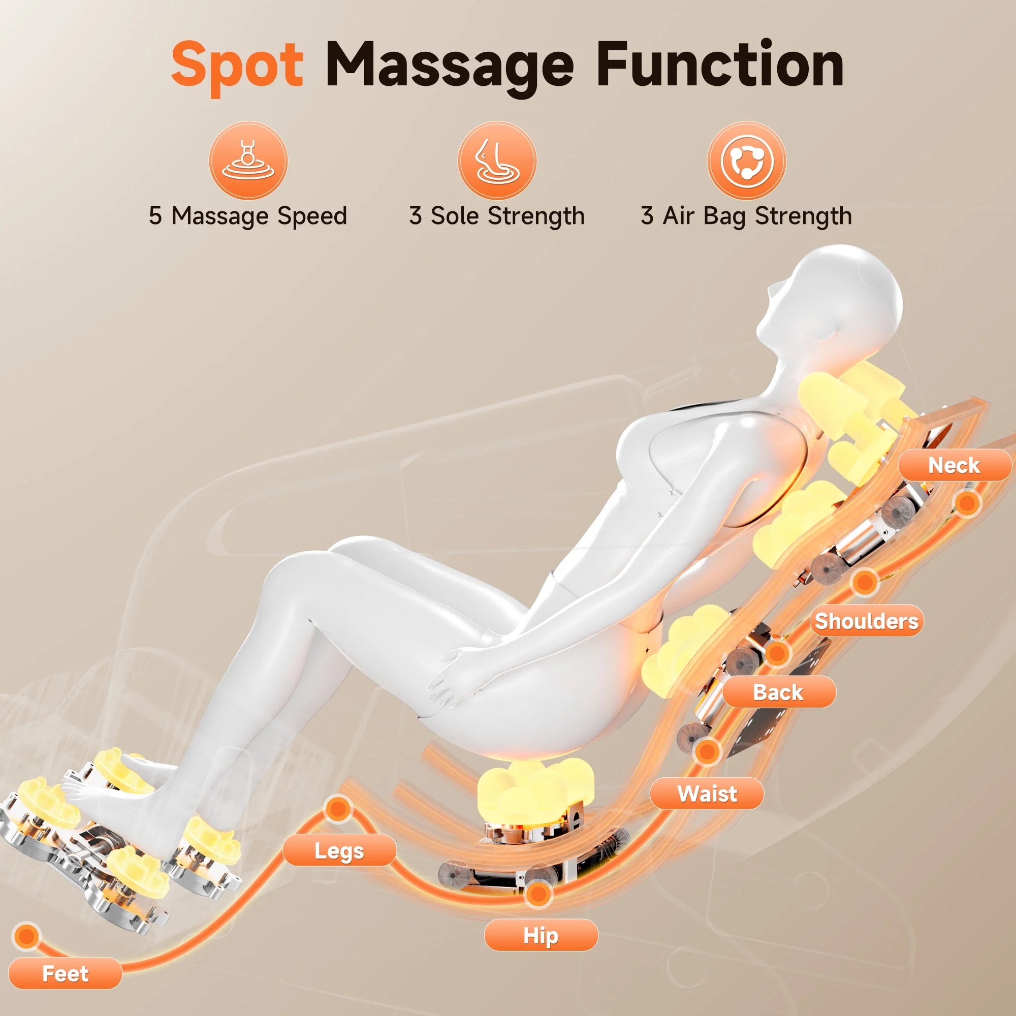 4D Massage Chair Full Body, Zero Gravity Massage Chair with Heat and Foot Massage with Airbags, Kneading, Bluetooth, LCD Touch Control - Beige