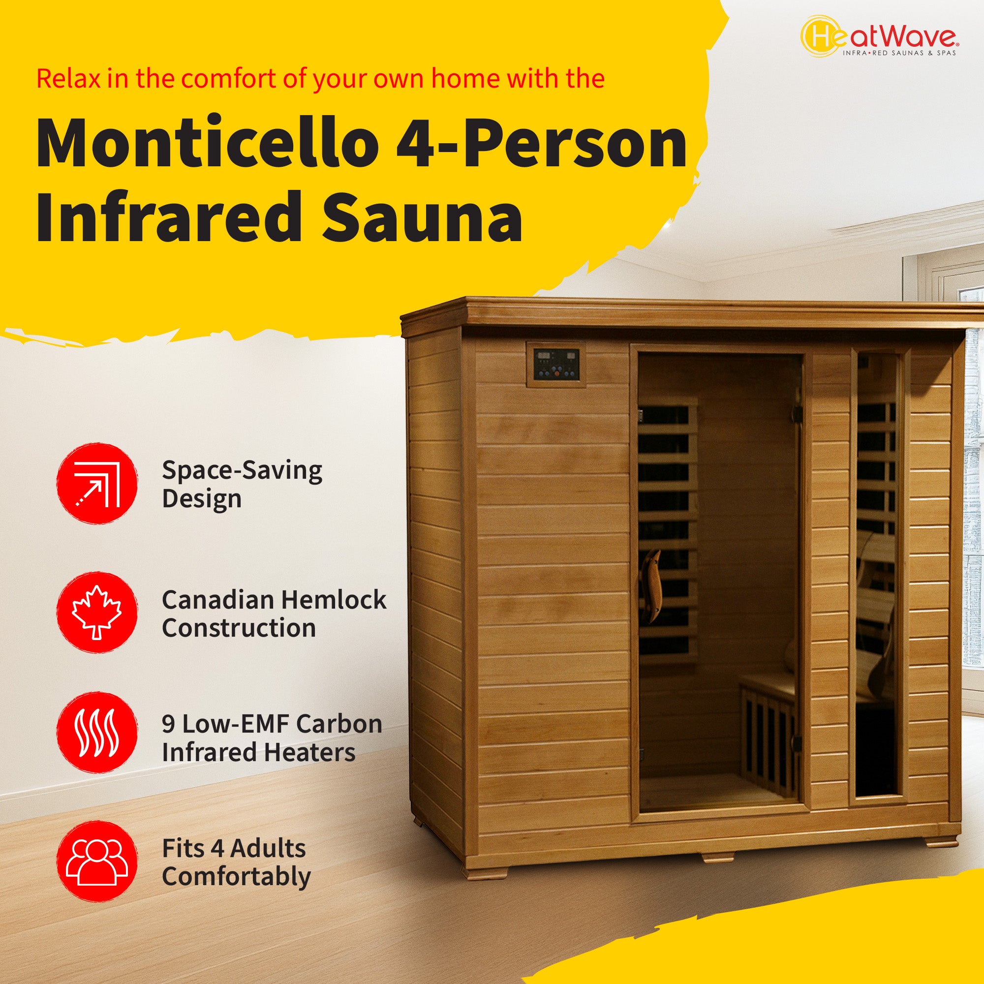 Monticello 4-Person Hemlock Sauna